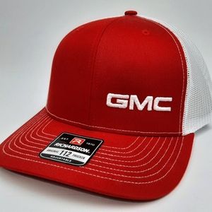 GMC Trucks Richardson 112 Trucker Mesh Snapback Cap Hat Red & White Puff Embroid